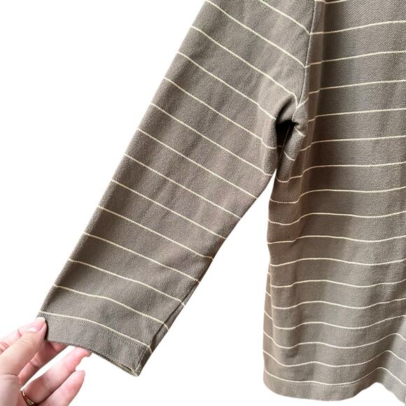 Vintage Lauren Ralph Lauren 100% Cotton Stripped Brown 3/4 Sleeve Cardigan Sz Lg - Picture 8 of 9